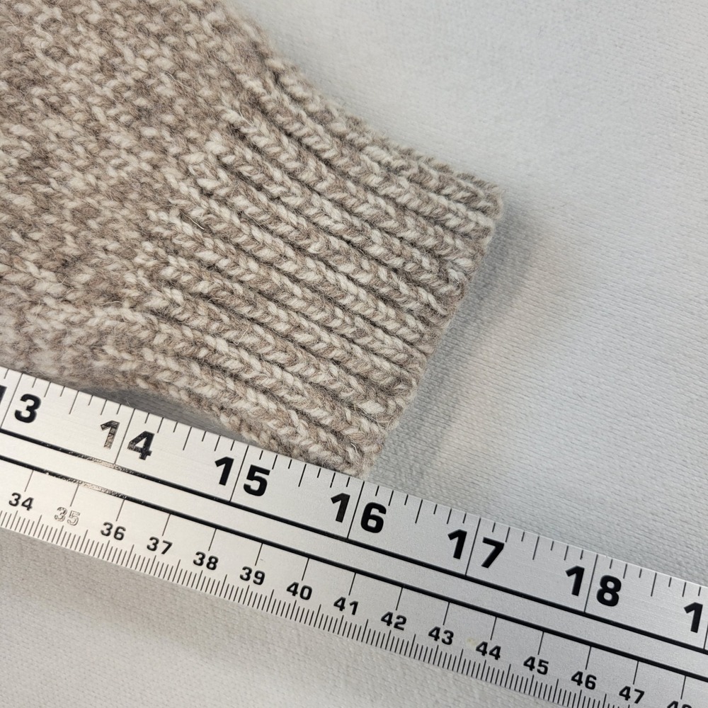 L.L. Bean Sweater Mens Medium Oatmeal Marl 100% Lambswool Chunky Knit Henley - Picture 7 of 8
